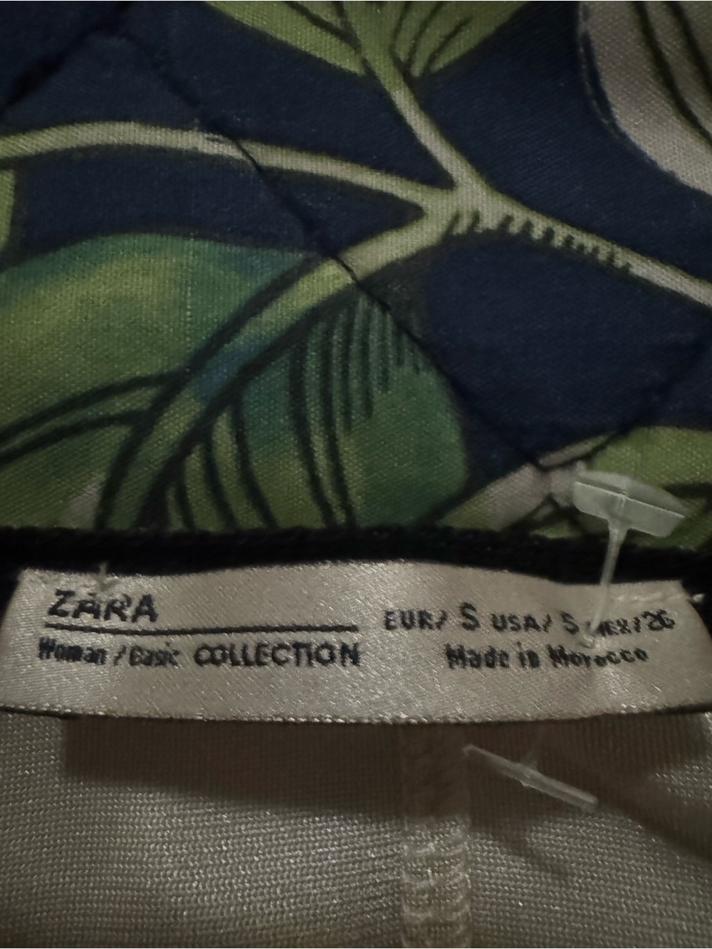 ZARA Green & Navy Leaf-Print Blouse